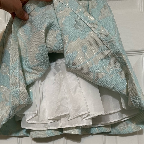 Bonnie Jean Toddler Girls Aqua Floral Jacquard Dress with Pearl Accents - Picture 10 of 12